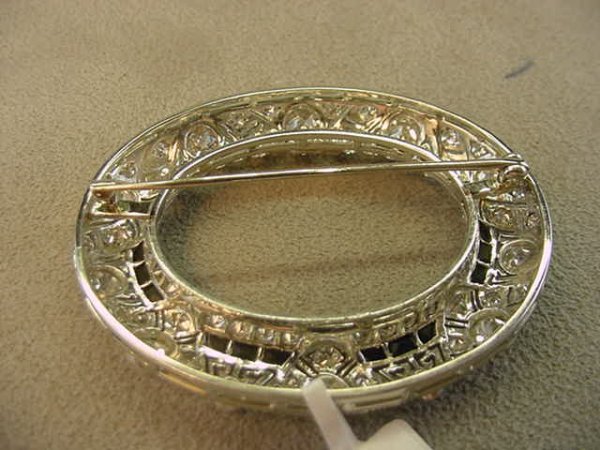 ANTIQUE PLATINUM DIAMOND FILIGREE BROOCH - 3
