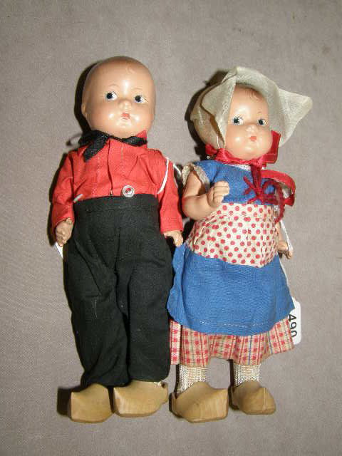 2 EFFANBEE COMPOSITION DRESSED DOLLS -CRAZING: 2 EFFANBEE COMPOSITION DRESSED DOLLS -CRAZING - 8" HIGH - SOME WEAR, CRAZING