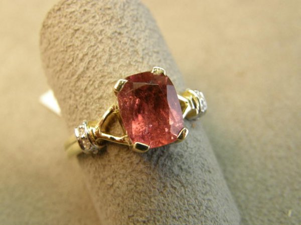 14K GOLD PINK TOURMALINE AND DIAMOND RING