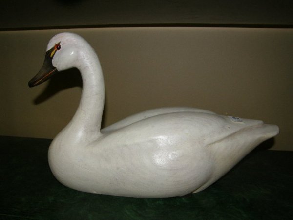 SIGNED AND DATED CARVED WOOD SWAN