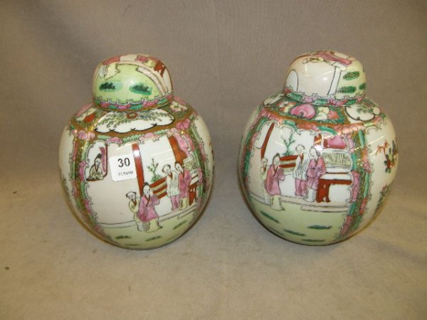 2 PORCELAIN COVERED JARS
