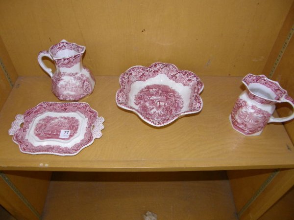 4 PIECES MASONS RED AND WHITE CHINA