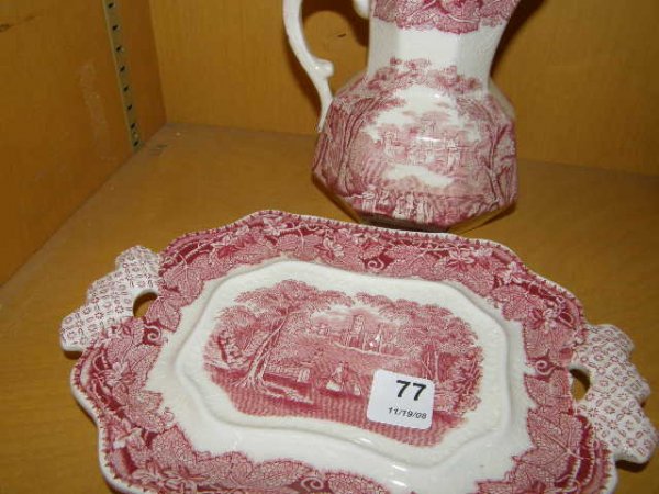 4 PIECES MASONS RED AND WHITE CHINA - 2