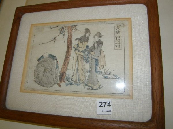 FRAMED ORIENTAL WOODBLOCK PRINT