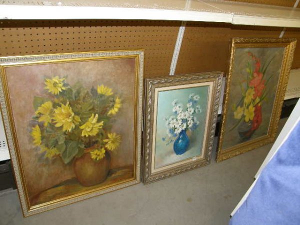 3 FRAMED FLORAL OILS -2 ON BOARD, 1 ON CANVAS