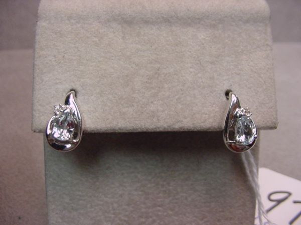 PAIR 10K WHITE GOLD AQUAMARINE AND DIAMOND RING