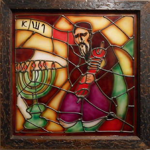 Judaica Glass Wall Art By Syntelis: The artist Syntelis, known as a Greek sculptor, used an unusual glass art technique to create this iconic piece of Judaica art. At first, it looks like stained and leaded glass, but upon closer