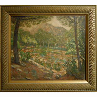 Antique Spanish Impressionist Oil Painting By Tudela: This rhythmic rendition of a country landscape was painted by Spanish artist Joaquin Tudela y Perales (1892-1970). It appears to be one of his early paintings, probably from his youth, around 1910.