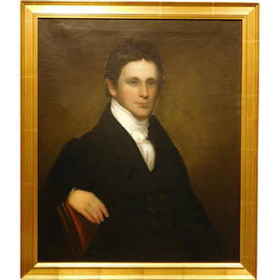 Antique Oil Portrait of a Handsome Young Man, c.1820: This antique oil portrait of a handsome and fashionable young American man was painted around 1820. It is unsigned, and was found in a Massachusetts estate. The painting has been professionally