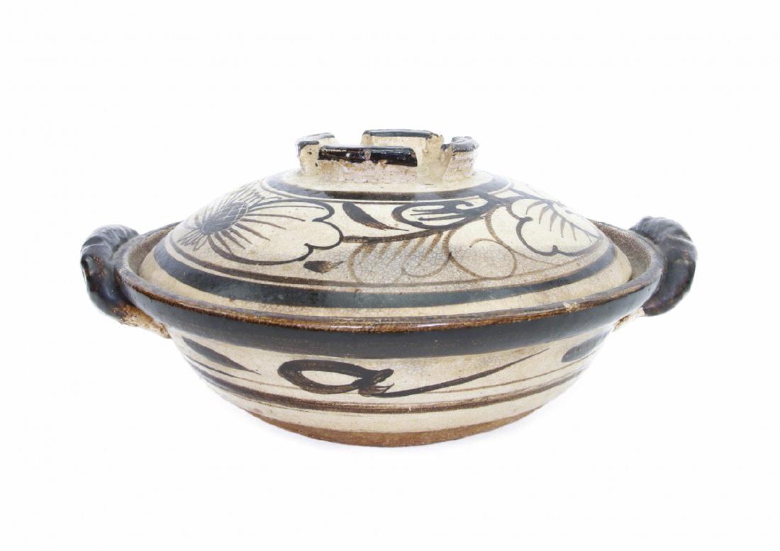 Japanese Earthenware Cauldron: Japanese Earthenware Cauldron ( 13 w x 3 3/4 d). Serve Wear