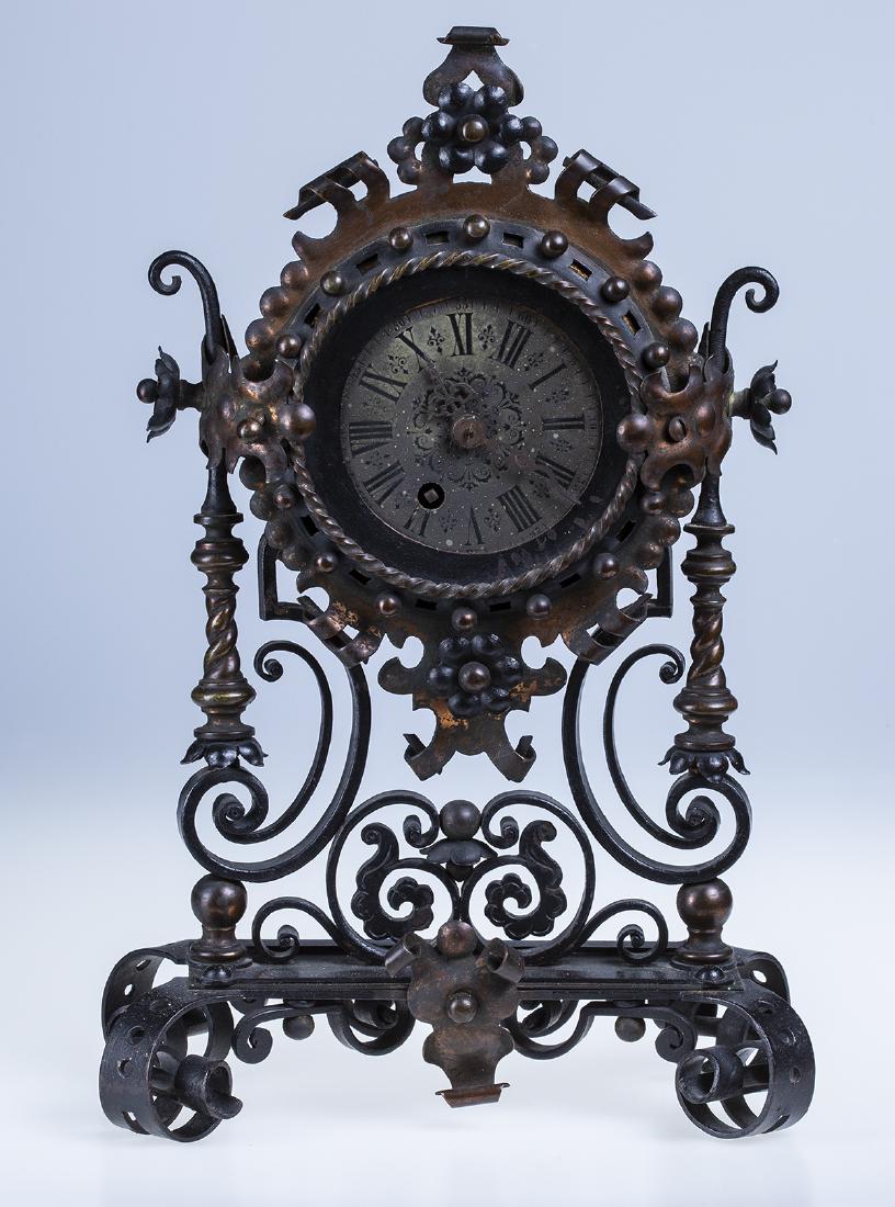 Wrought Iron and Copper Ornate Mantel Clock (1 of 3)