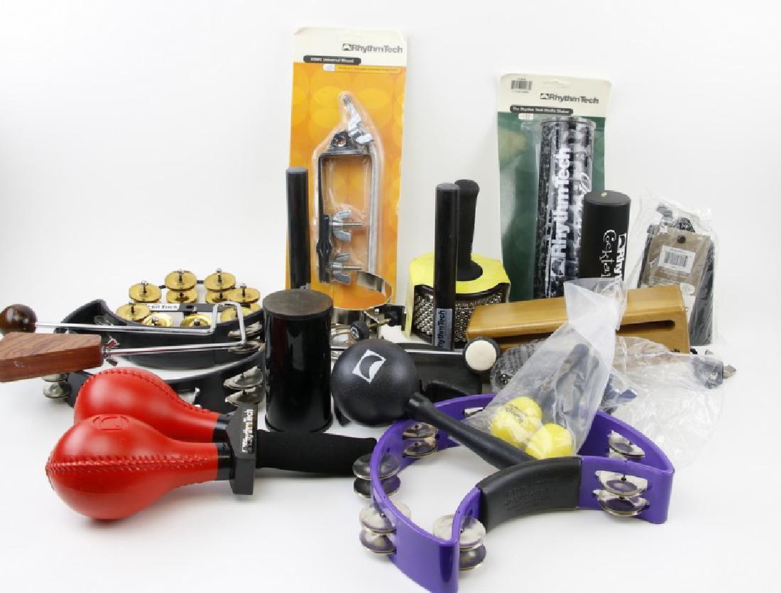Percussion Instruments - Multi Use: Percussion Instruments - Multi Use & Extras Nineteen total items. Est weight 16 lbs,