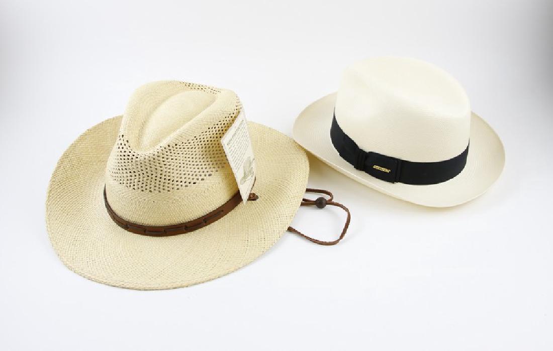 Stetson Hats: Two Stetson Straw Hats. Natural color 7" 5/8 R 22/2 Brim, Extra Large Sun Protection. Est weight: 1 lbs,
