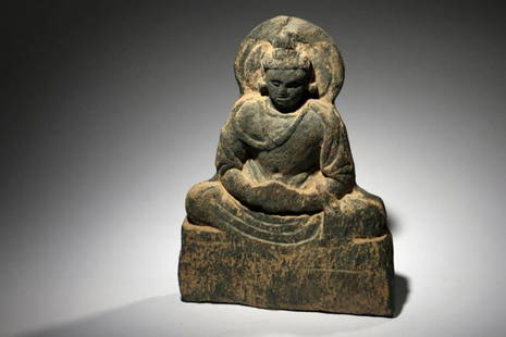 Gandharan Stone Buddha Panel: Shipping & Payment Auction Terms & Info Stone Buddha Panel, Pakistan and Afghanistan, Gandaran Empire, circa 100 A.D. A grey stone panel of seating Buddha in meditation. Dimensions: 8" H; Weight: 3 lb