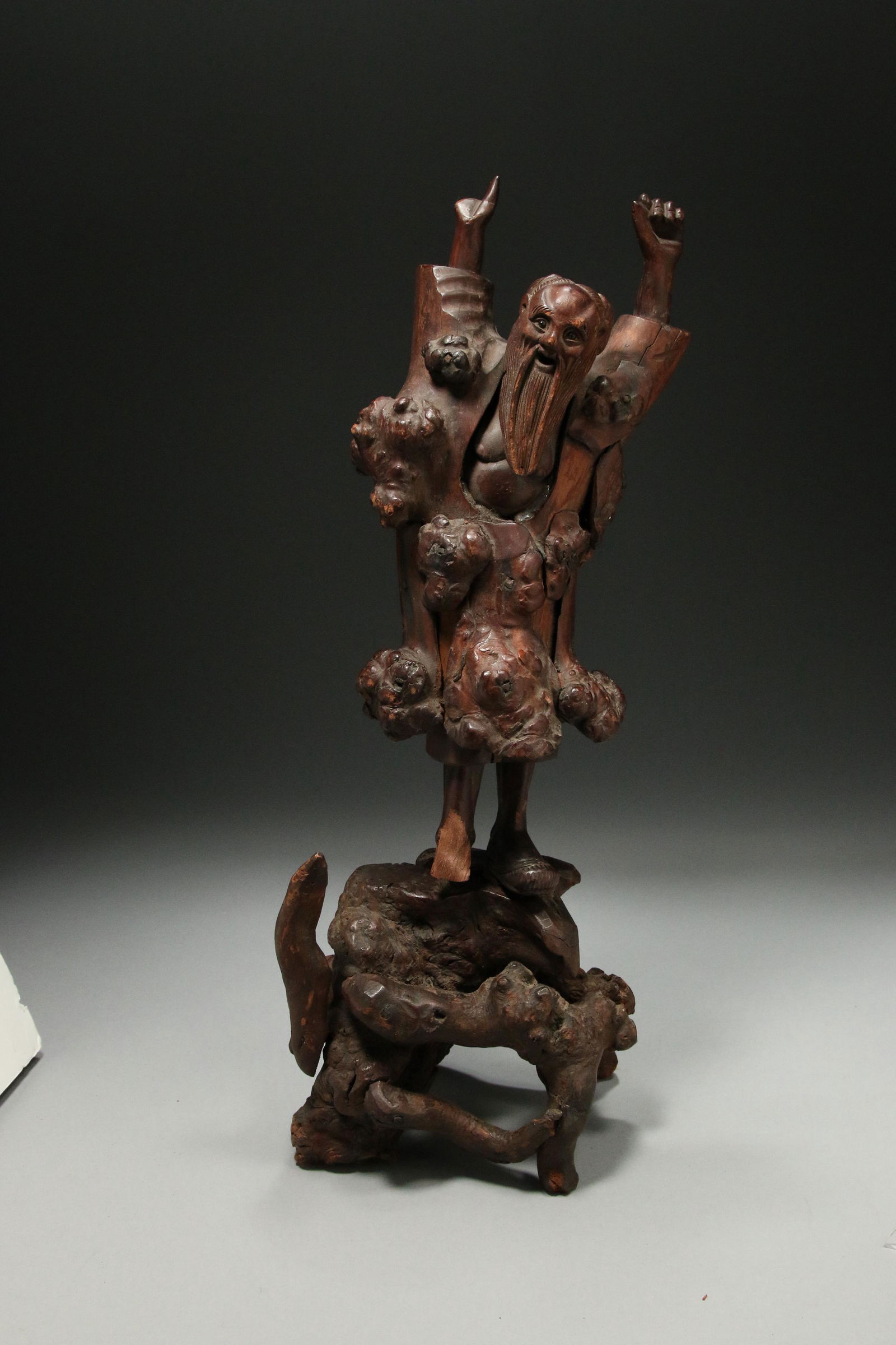 Japanese Fruit/burl wood figure. (1 of 10)