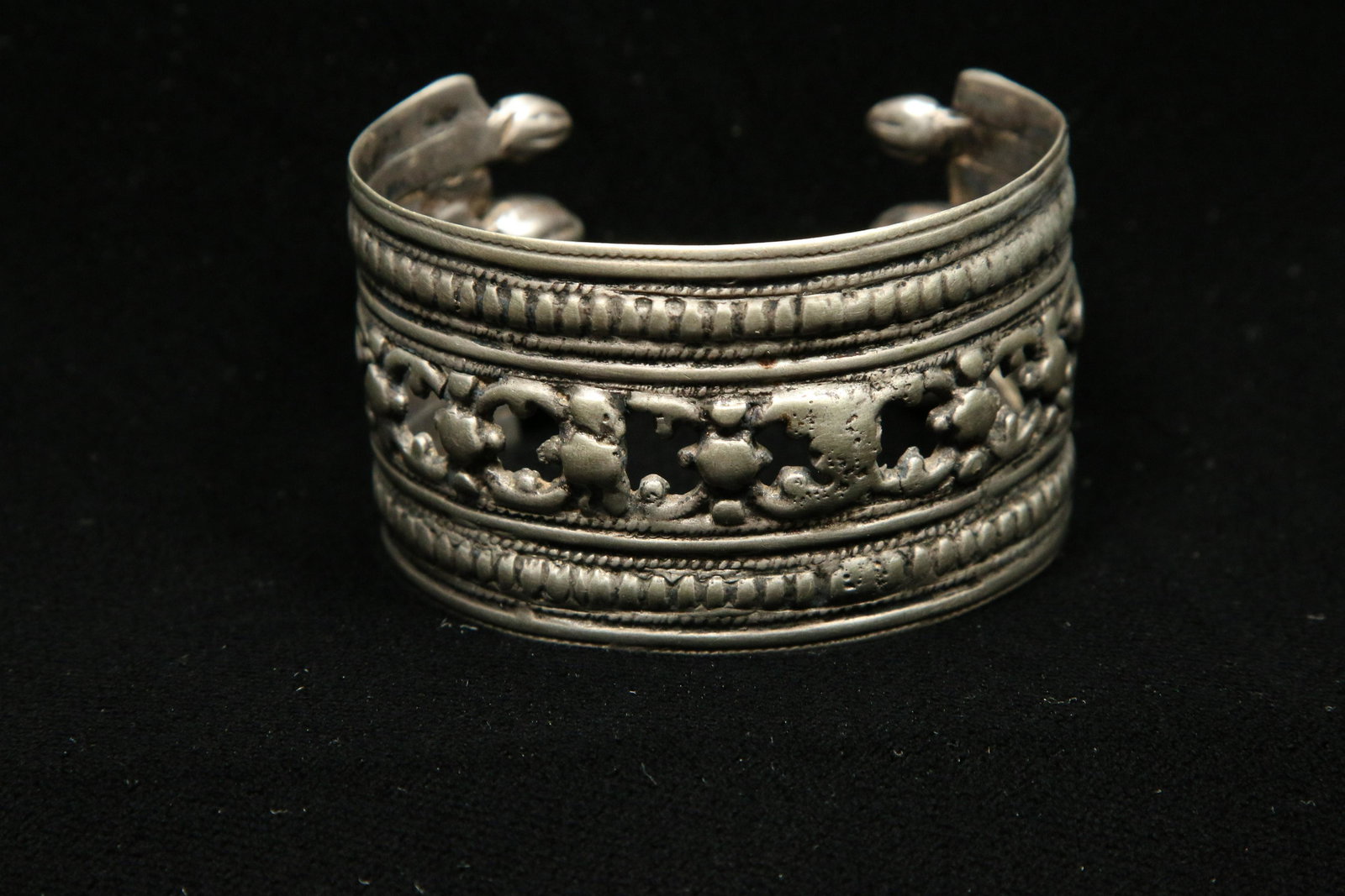 Antique Heavy Sliver Bracelet - Nepal: A heavy open work silver bracelet. 66 grms. Acquired Nepal , 1970's