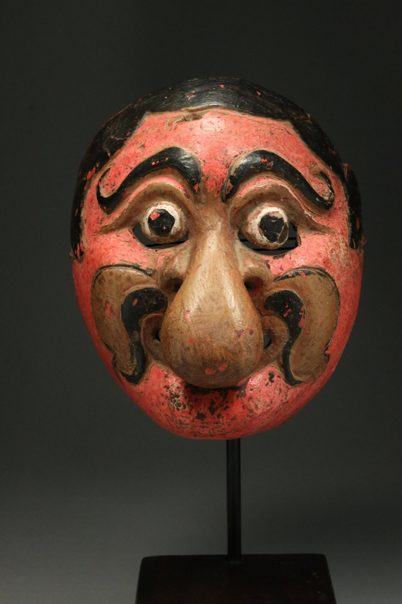 Indonesian Wood Mask: An old wood mask with bulbous nose. 7-1/4" H
