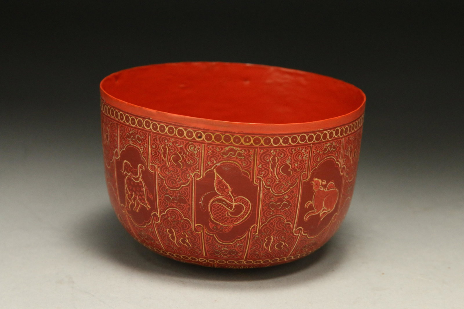 Burmese Horse Hair Bowl: A beautiful, light bowl made from covered horse hair. Animal registers on sides and bottom.4" dia. X 2-1/2" H