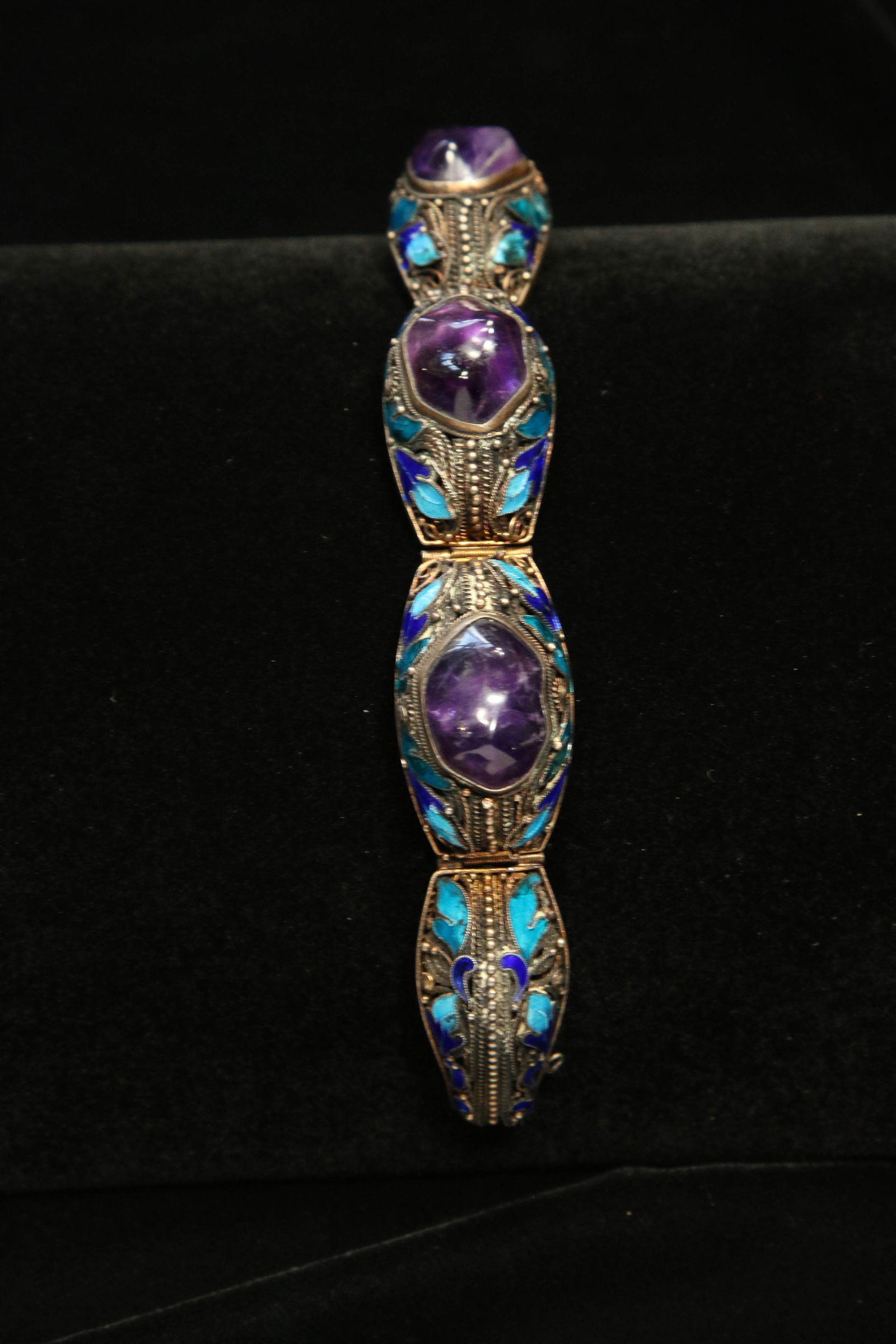Vintage Silver Fligree, Amethyst & Enamel Inlay Bracelet (1 of 7)