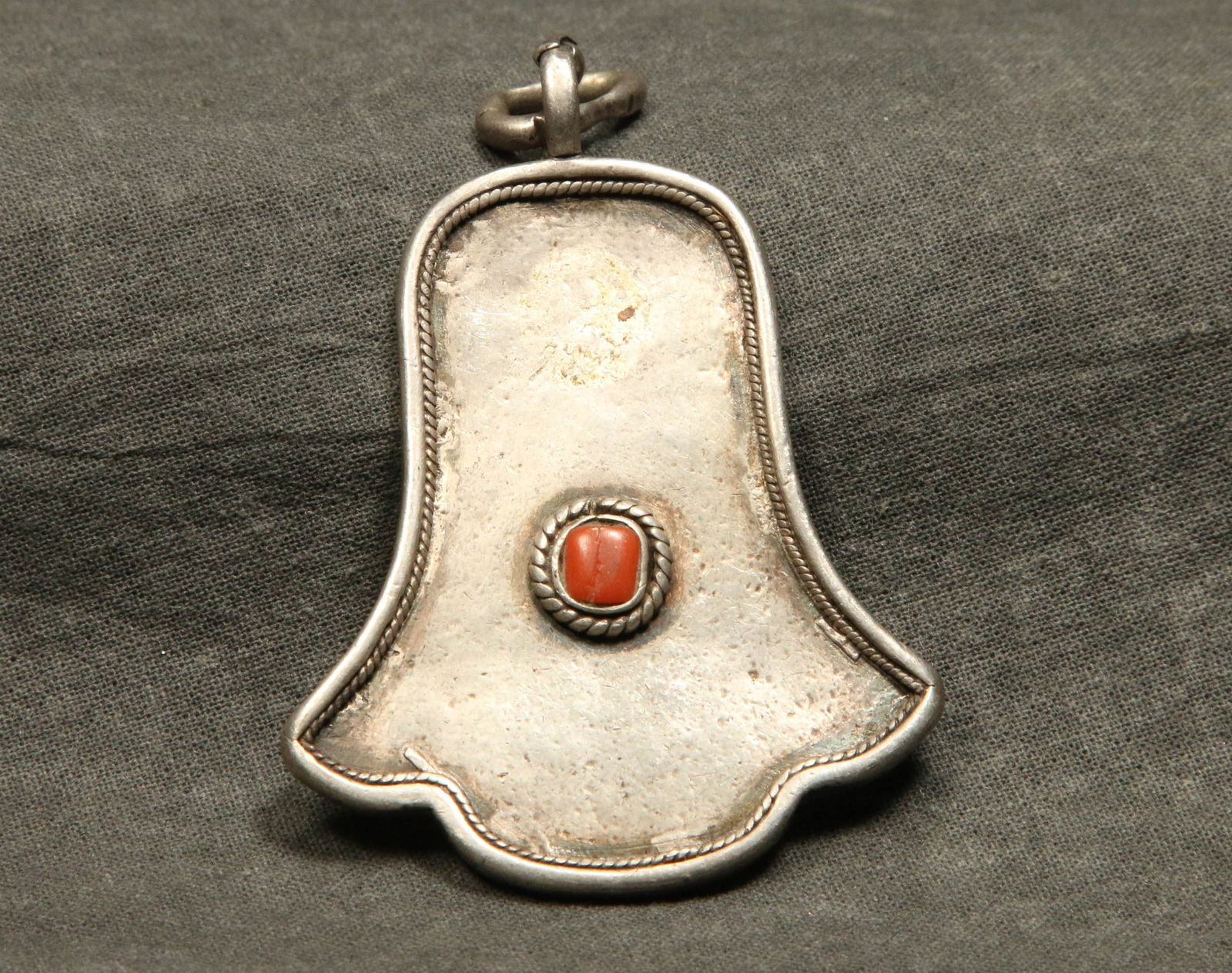 Vintage Silver & Coral Bell Pendant (1 of 3)