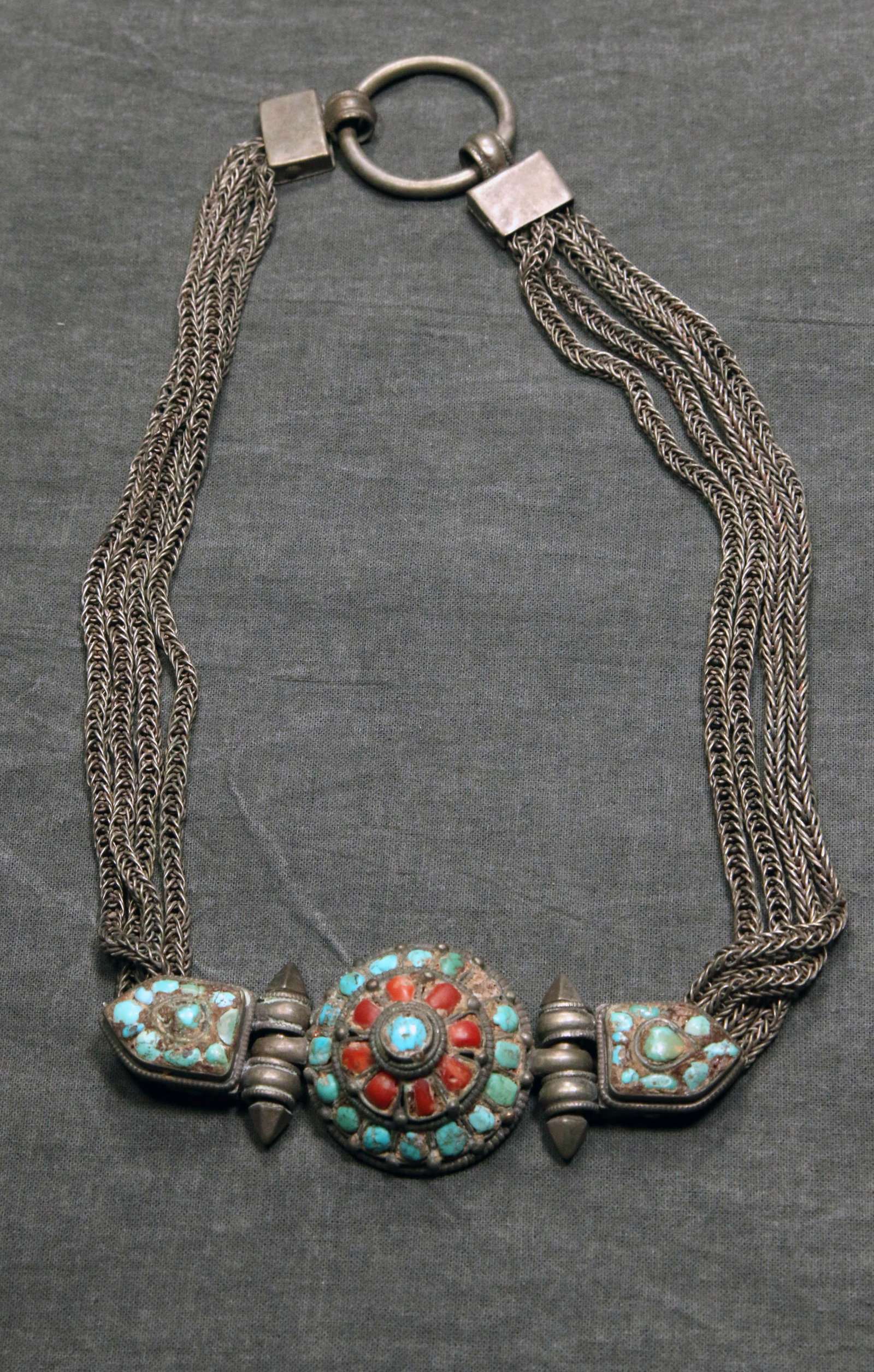 Antique Himalayan Silver Turquoise & Coral Necklace (1 of 6)