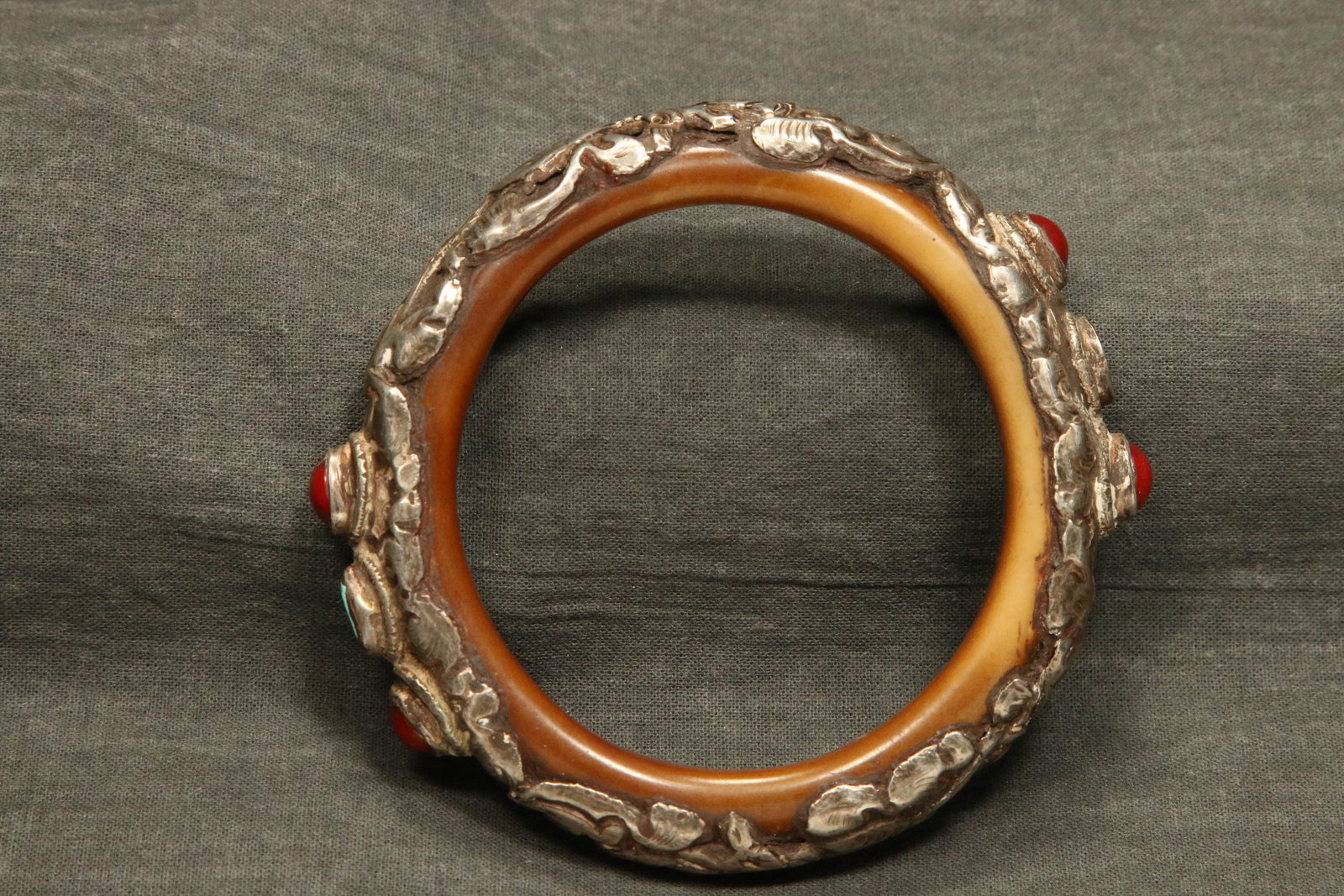 Antique Silver Bracelet w/ Truquoise & Coral (1 of 6)