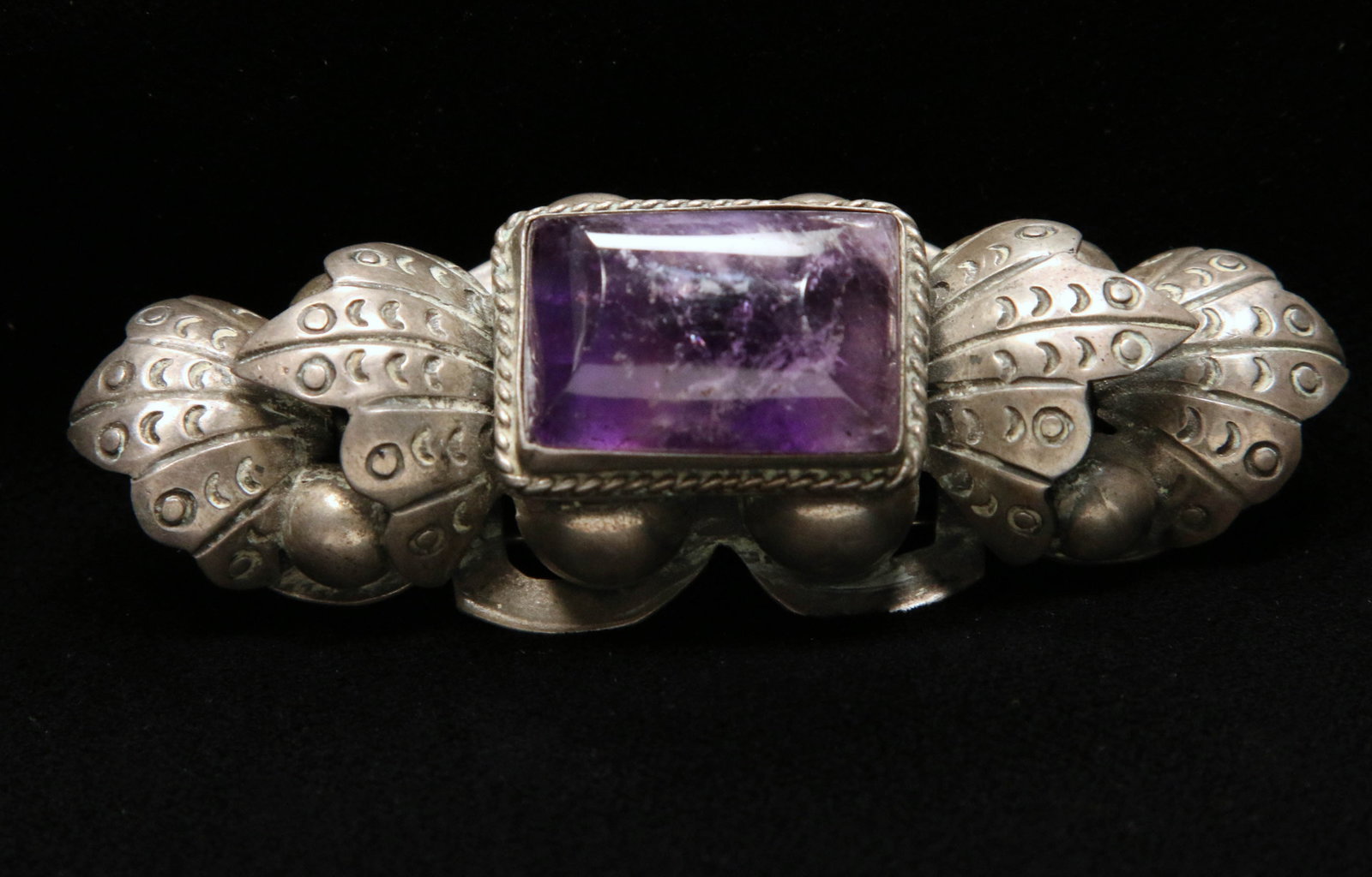 Vintage Sterling  Silver Amethyst Brooch - Mexico (1 of 4)