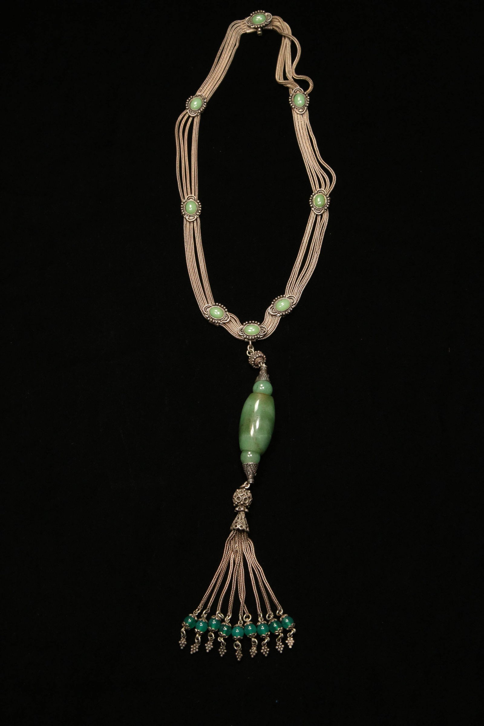 Antique Braided Silver & Jade Multi-Strand Necklace (1 of 6)