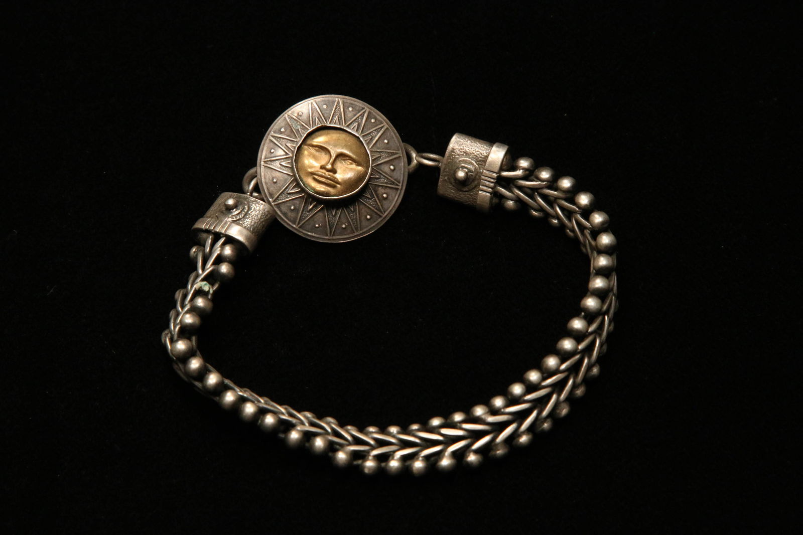 Vintage Silver & Brass Sun Face Bracelet (1 of 3)
