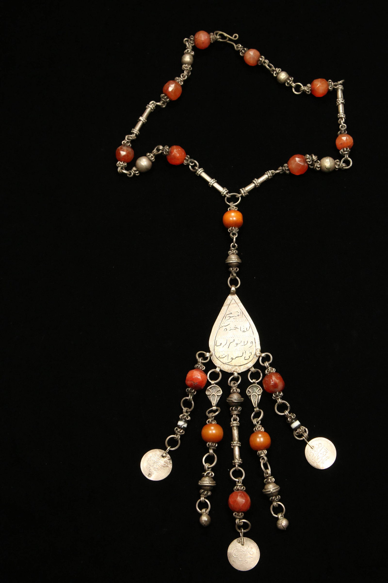 Turkoman Silver & Amber Beaded Necklace (1 of 8)