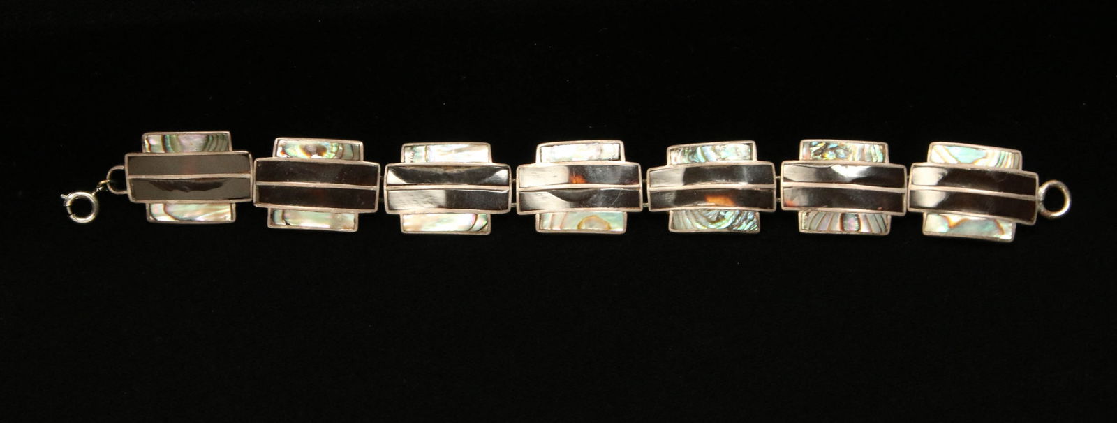 Vintage Silver Bracelet, Mother of Pearl/Onyx - Mexico (1 of 3)