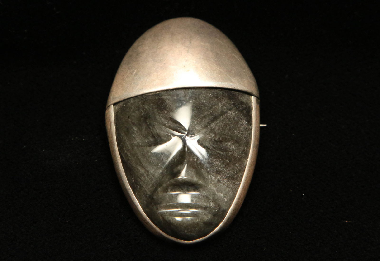 Silver Obsidian Face Mask Brooch- Mexico (1 of 4)
