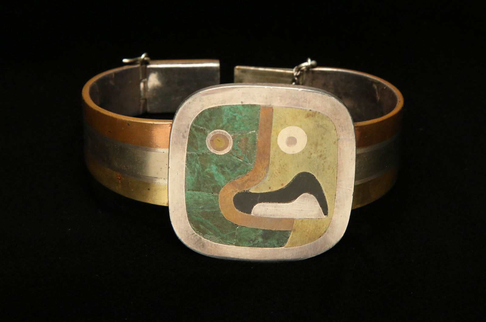 Vintage Los Castillos Silver/Copper/Stone Bracelet - TAXCO (1 of 4)