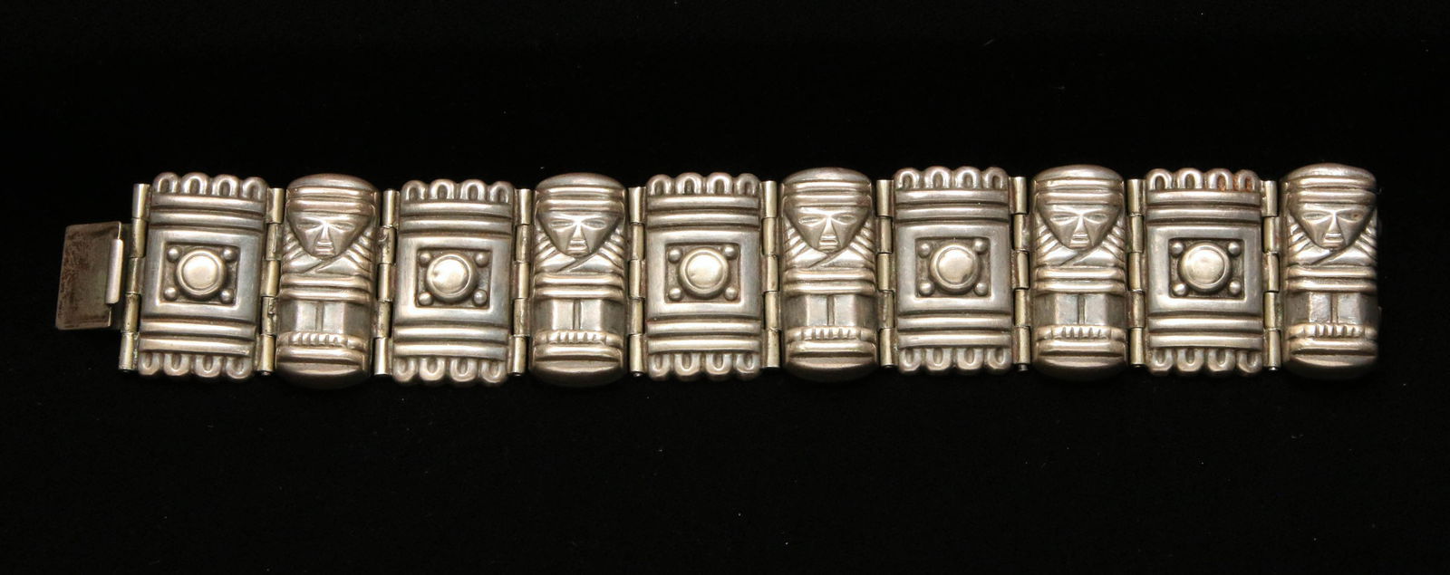 Vintage Sterling Silver Hinged Bracelet w/Aztec Figures (1 of 7)