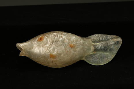 Ancient Roman Fish Flask: A Roman fish bottle with open mouth, scaled body and tail. 5" L