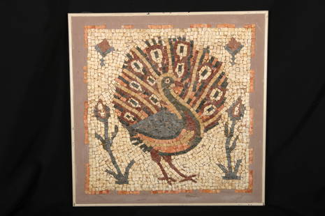 Ancient Roman Mosaic: A mosaic tile of a peacock. 21" x 21"