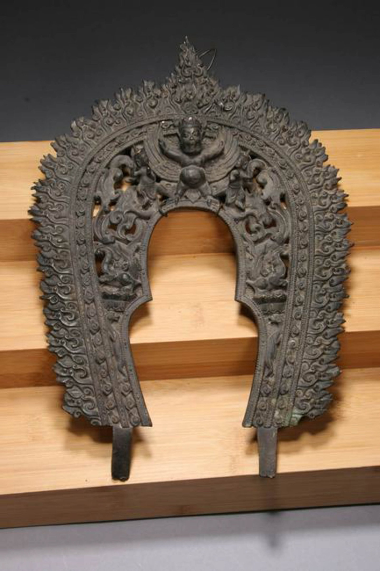 Southeast Asian Niche: An altar niche, metal with five figures. 13 H x 9 W " ; 3 lbs.