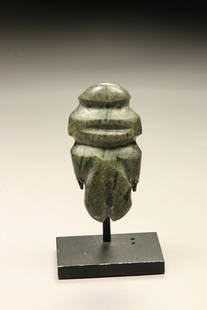 Pre-Columbian Chontal Stone Figure: A green stone hand carved, string cut figure. 2-1/2" H Provenance: