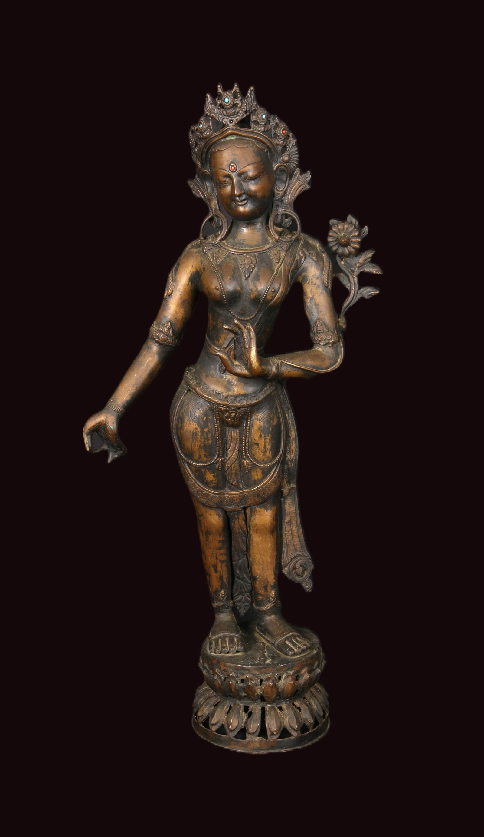 Large 19th C. or earlier Sino Tibetan Bronze Standing Tara (1 of 9)