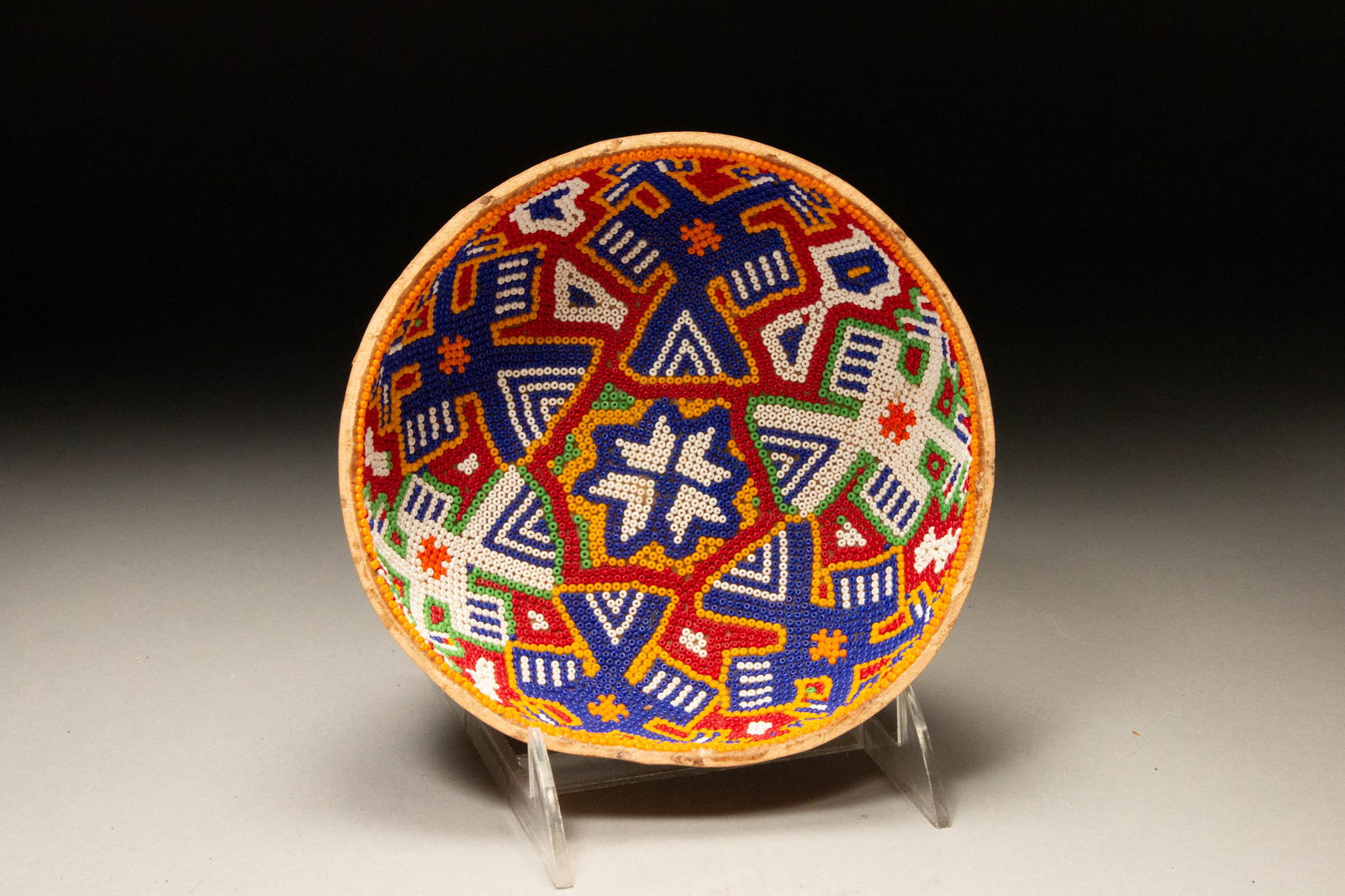 Old Huichol Bead Gourd Bowl (1 of 3)