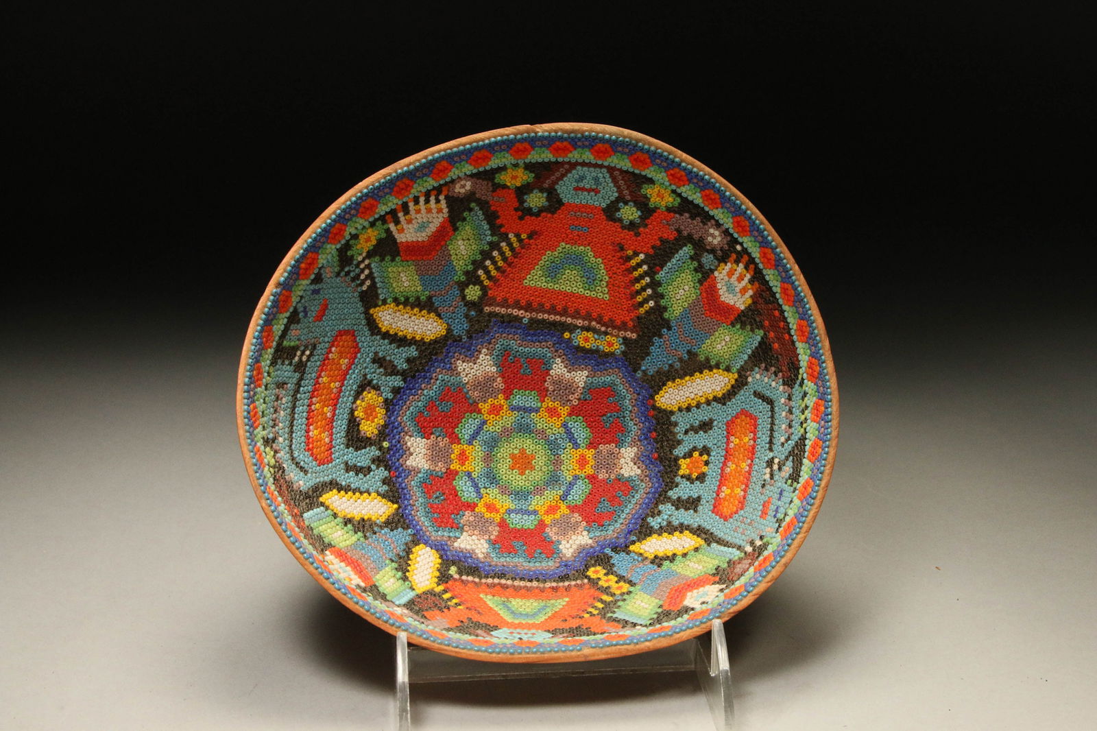Old Huichol Beaded Gourd Bowl (1 of 6)