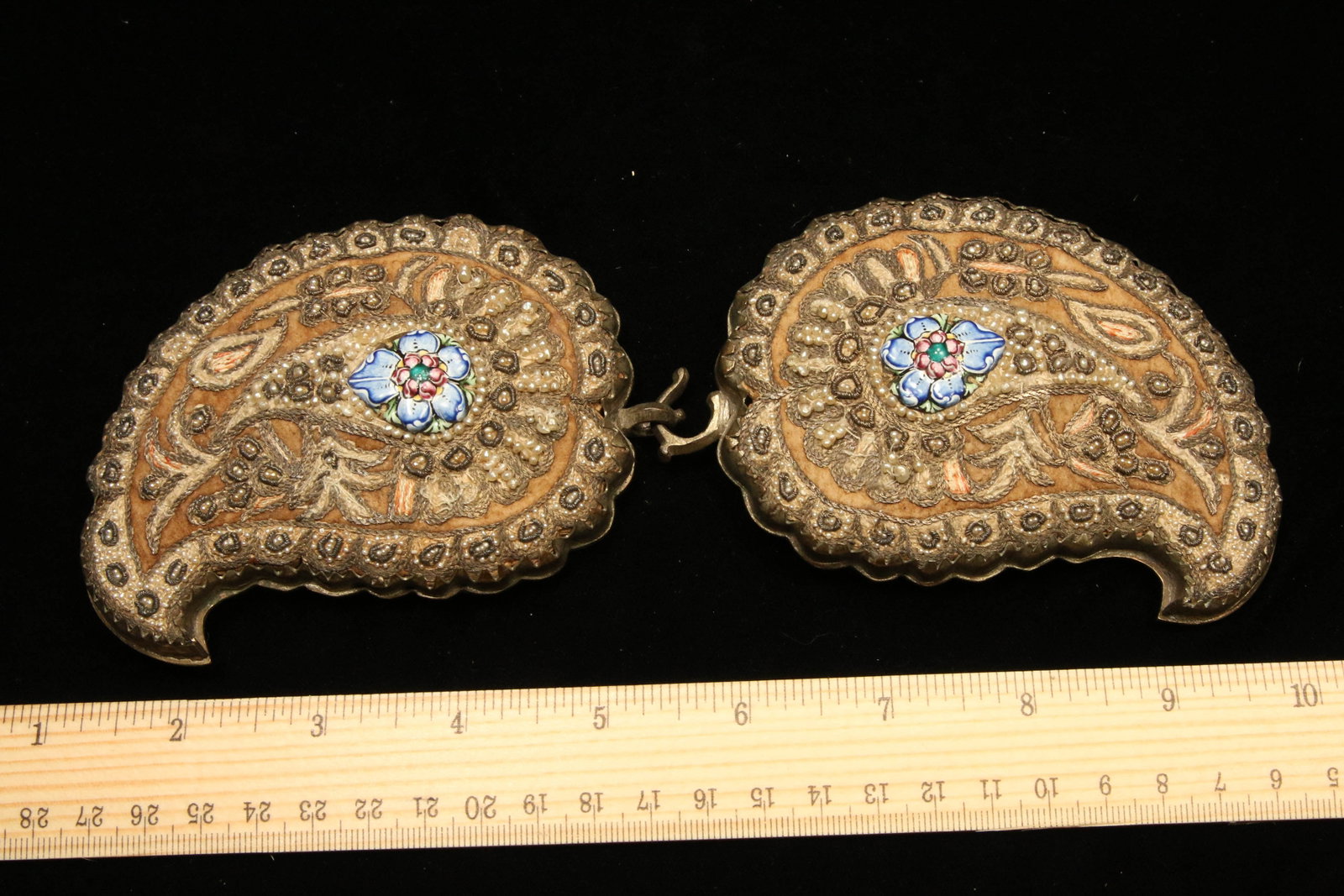 18th Century Rare Cloak Clasp Swiss: Pearl and polychrome enamel clasp 18th century.