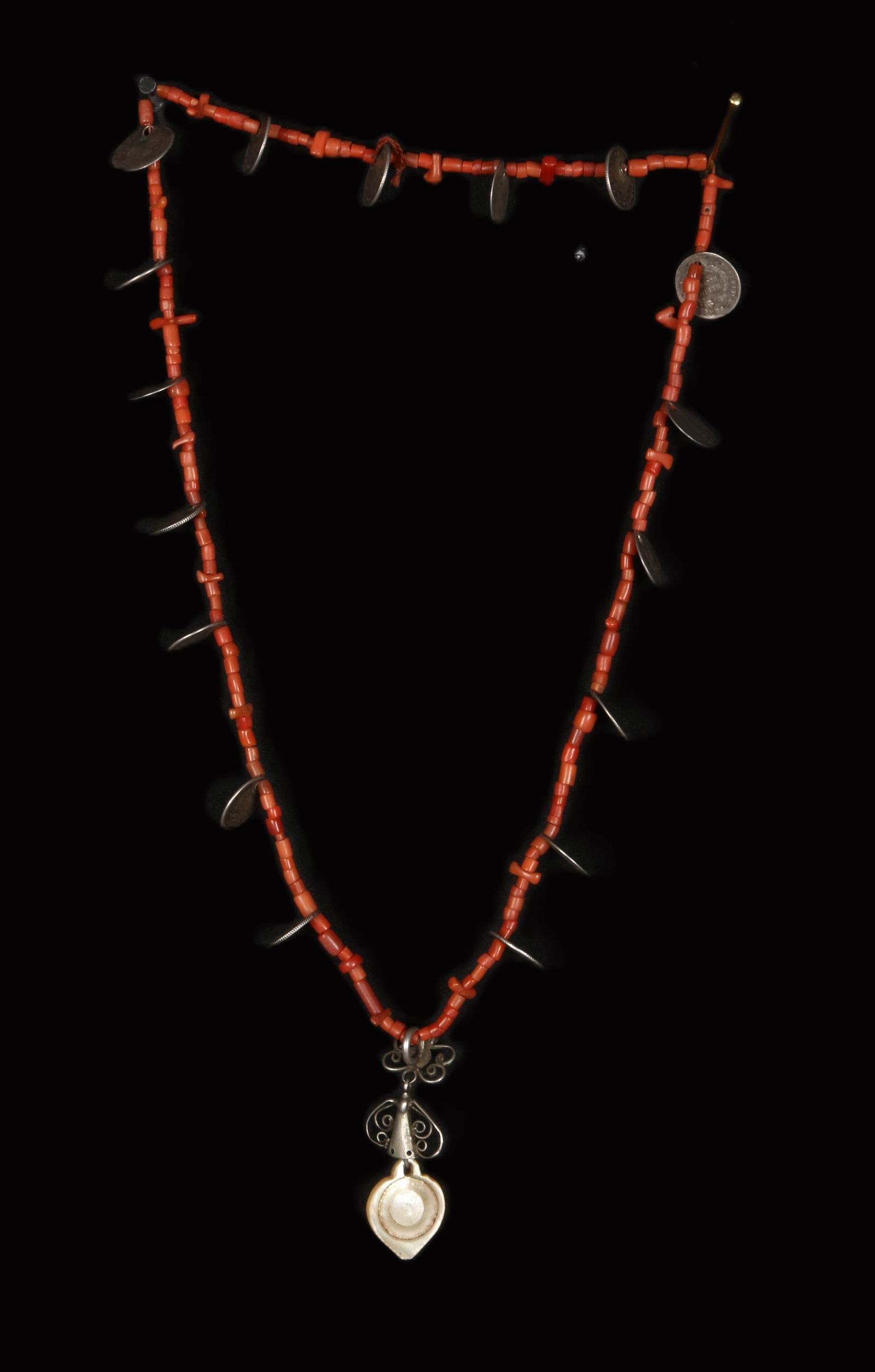 Coral and Silver Coin Necklace (1 of 6)