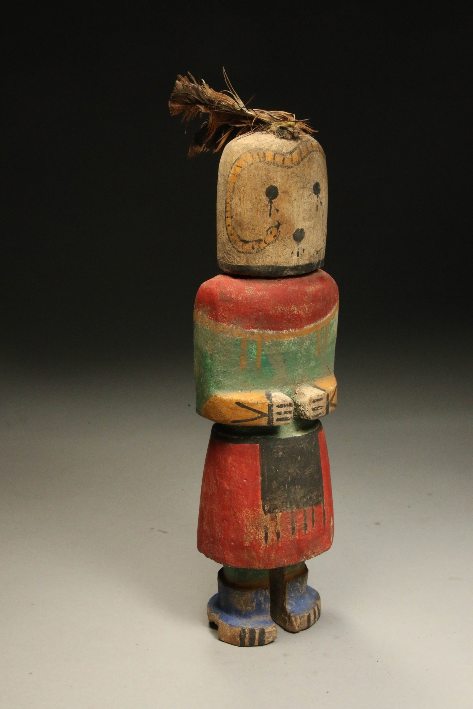 Native American Hopi Kachina: A cotton wood Kachina doll with snake design. 13" h x 4" W
