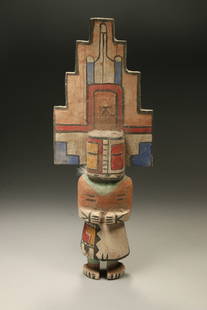 Native American Kachina Doll.: A Hopi Hemis Kachina, wearing a four tiered tableta. 15" x 6".