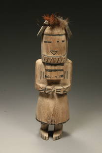 Native American Kachina Doll.: A small cotton wood Kachina with feathers. 10"