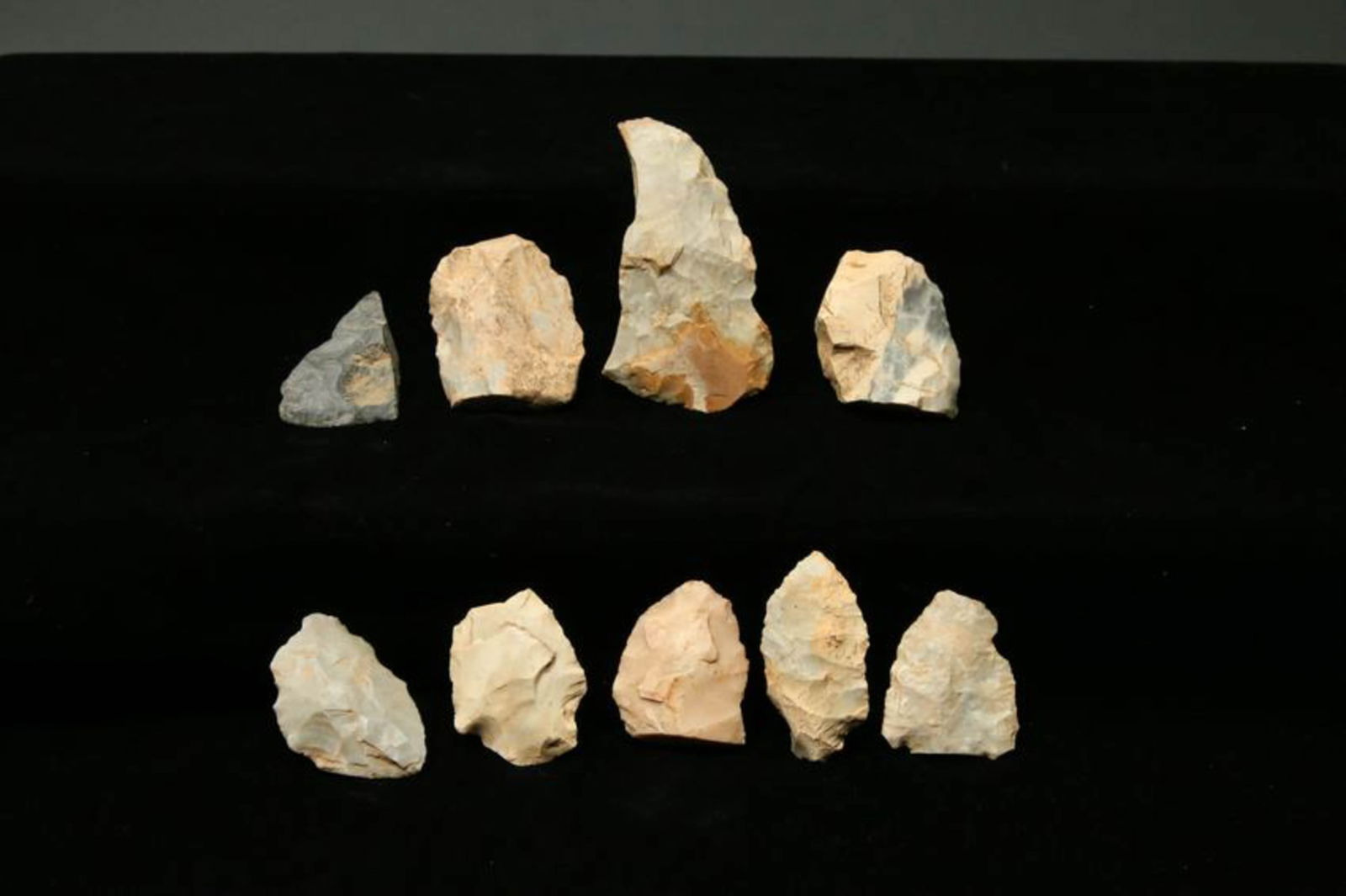 Ancient Hide Scrapers - Lot of 9: Nine stone hide scrapers, various sizes. 2-3/4"' L (largest)