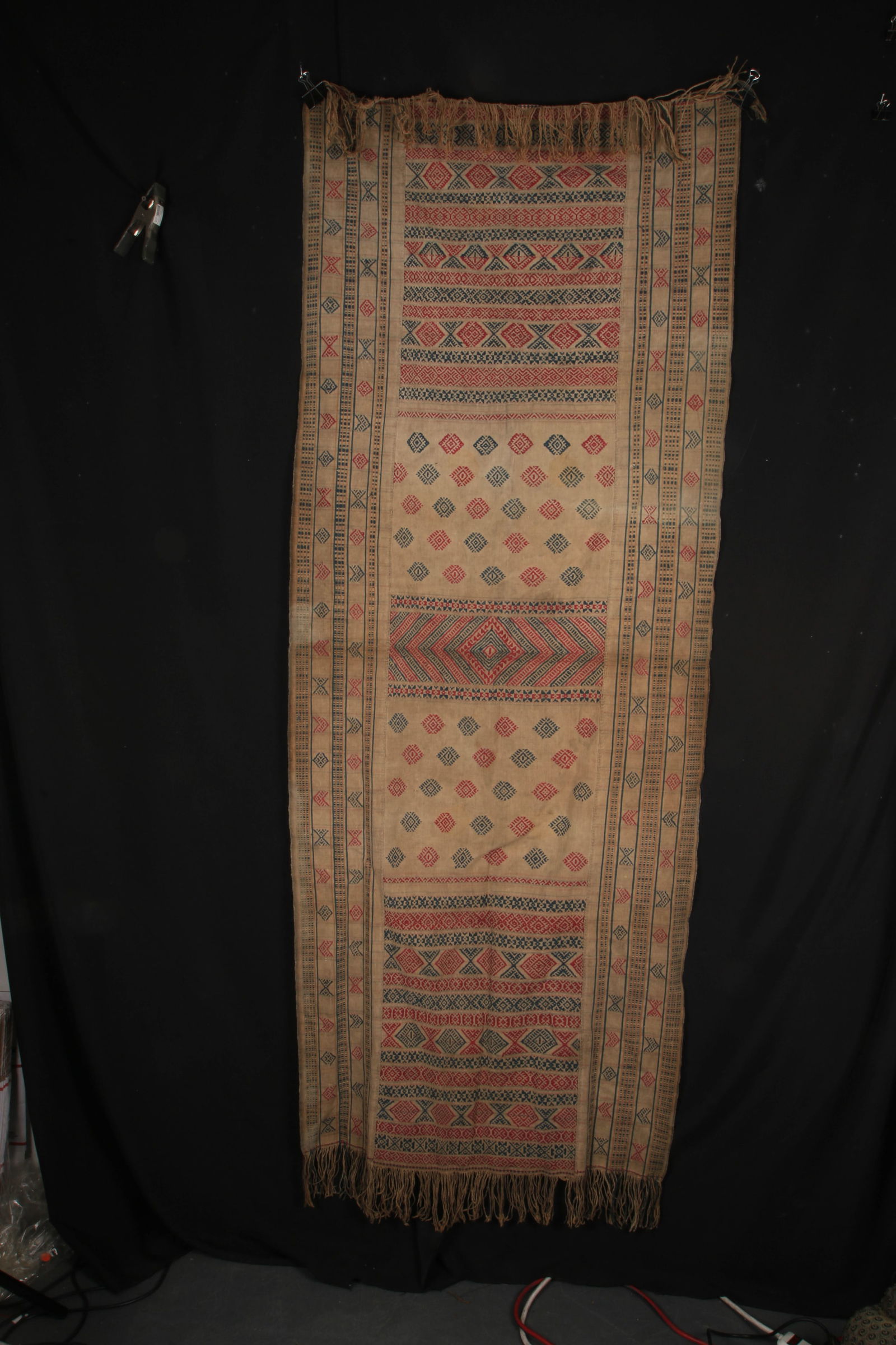 Bhutanese Kera: A Kera or sash, Bhutan, featuring traditional geometric patterns. 36" x 86".