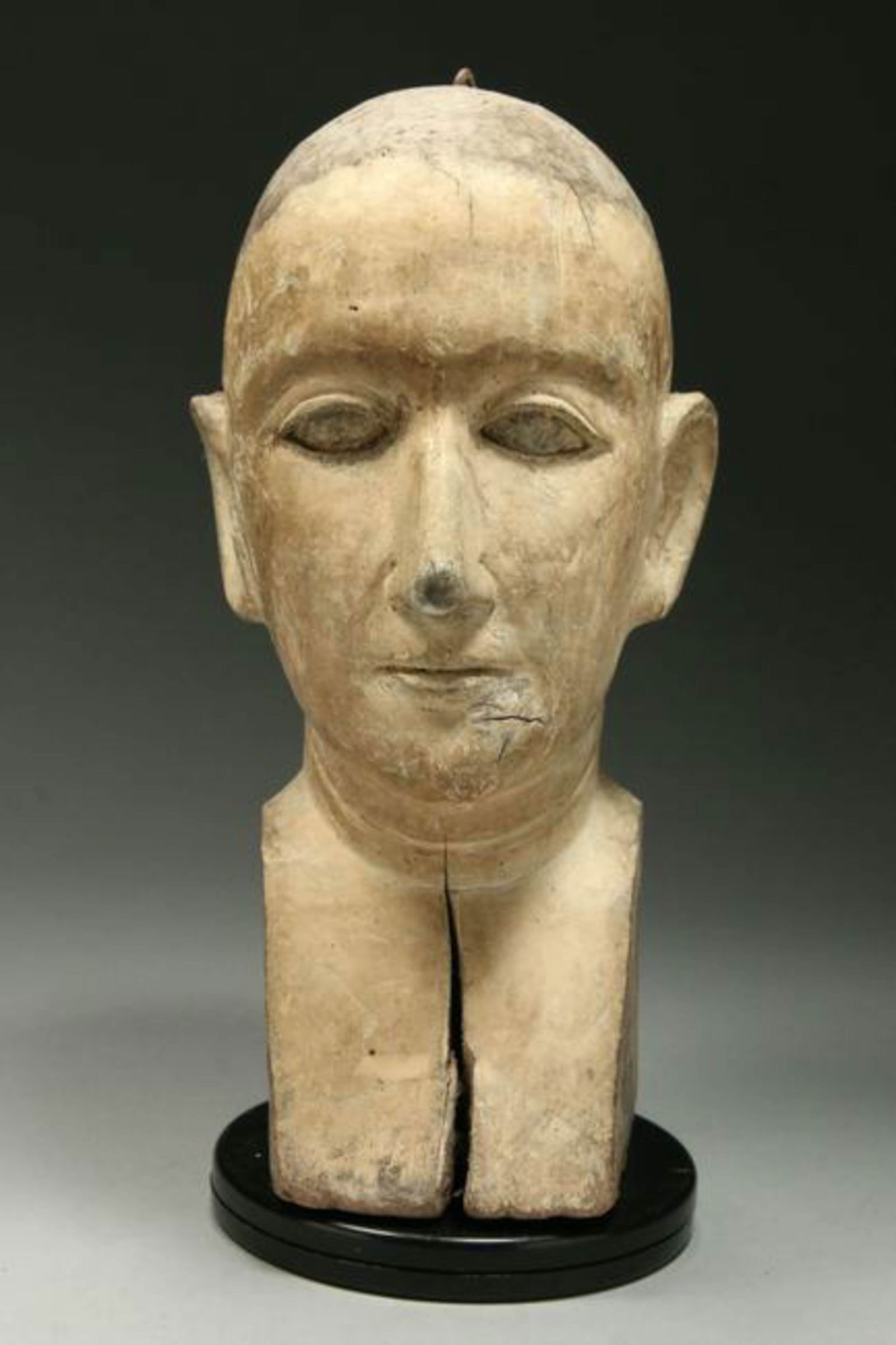 Spanish Colonial Santos: A wood head of a saint. 9-1/2" H