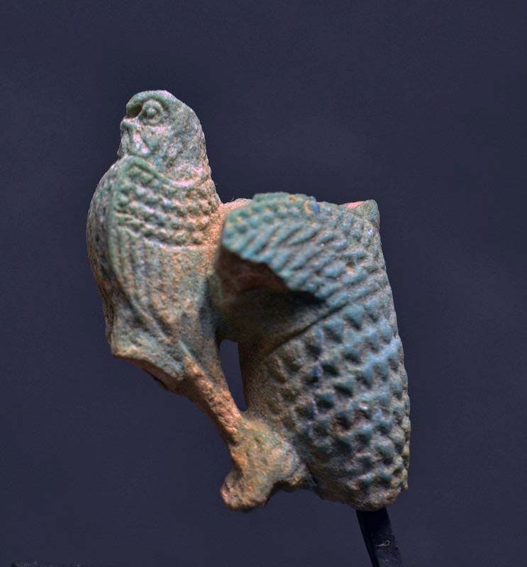 AN ANCIENT EGYPTIAN FAIENCE COMPOSITE FIGURE OF A VULTURE AND FALCON (1 of 3)